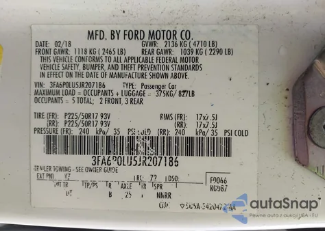 2018 Ford Fusion Se Hybrid z USA, uszkodzony, nr VIN 3FA6P0LU5JR207186